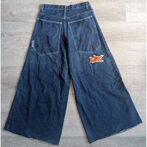 GAT Jeans Patch Wide Leg Rave Pants Y2K 90s Graffiti Skater Sz 33 Vintage